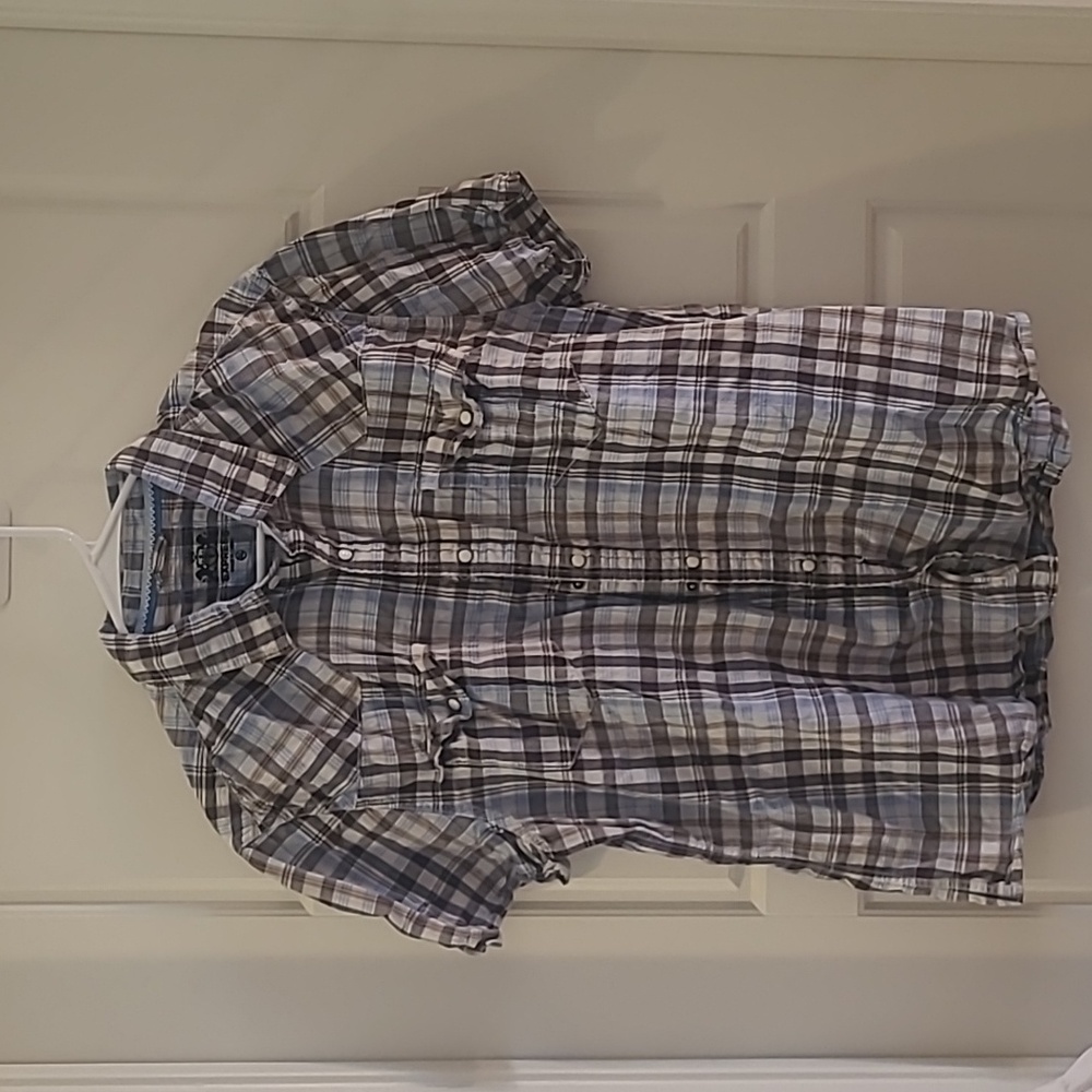 Express XL blue/grey snap up shirt